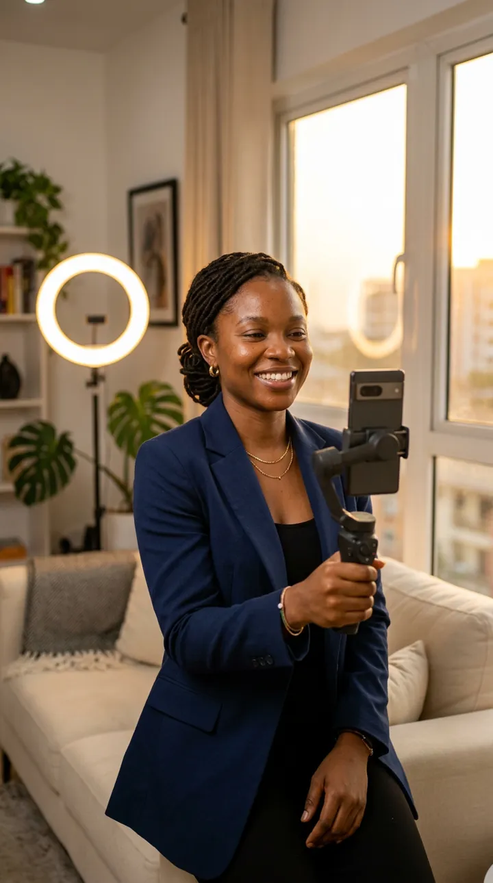 A Lagos-based creator filming content on her phone